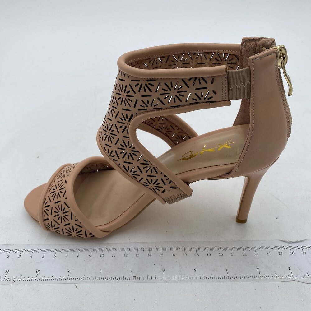 XYD Nude Open Toe Sandals Ankle Wrap Back Zipper High Heels Shoes